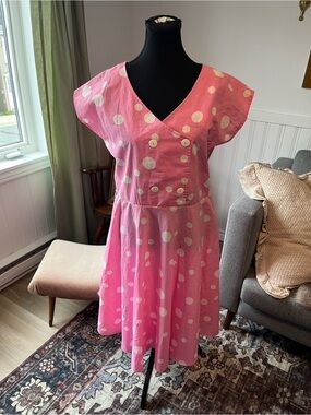 Women’s Vintage Pink Polka Dot Summers Dress Size XL